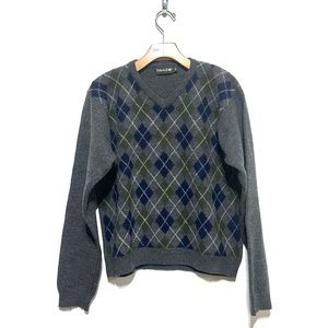 Timberland Men’s 100% Sheep Wool Argyle Pattern V Neck Sweater